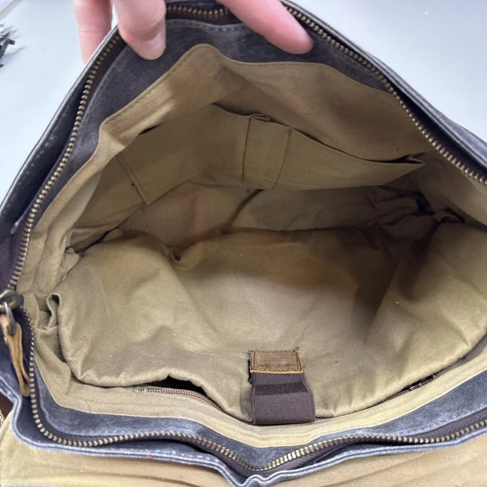 NEWHEY‎ Men's Leather Canvas Laptop Messenger Bag - Brown Blue 3j